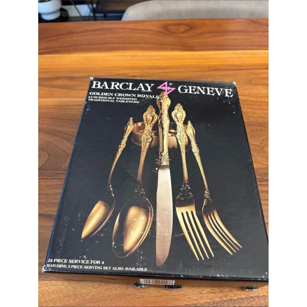 New Barclay Geneve Golden Crown Royale Weighted Flatware Silverware Set of 48